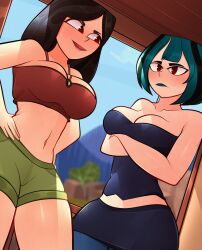 2girls arkeus breasts clothes female gwen_(tdi) heather_(tdi) multiple_girls pants total_drama_island