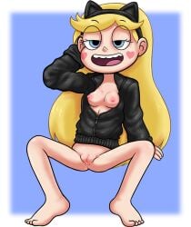 blonde_female blonde_hair blue_eyes breasts disney dxt91 female female_focus female_only genital_fluids leather_jacket nipples pussy_juice star_butterfly star_vs_the_forces_of_evil wet_pussy