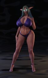 1girls 3d abs aria_starchaser big_ass big_breasts bikini blizzard_entertainment elf_ears female female_only glowing_eyes high_heels muscular night_elf pointy_ears pubic_tattoo snoopz swimsuit warcraft wide_hips world_of_warcraft