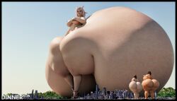 3d 3girls arya_nielson ass ass_bigger_than_body ass_bigger_than_city ass_bigger_than_head ass_bigger_than_torso big_ass brown_hair city colossal_ass dinner-kun elf elf_ears female giant_ass giantess gigantic_ass hair hi_res horns huge_ass huge_thighs hyper hyper_ass immobile massive_ass massive_thighs molly_winston naked nora_(captainxero) nude nude_female pointy_ears size_difference thick_thighs thunder_thighs watermark white_hair