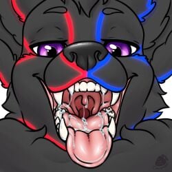 anthro furry glowing_wolf grey_fur looking_at_viewer lucidium maw mouth open_mouth purple_eyes saliva shinyumbra teeth tongue umbra vore wolf