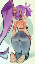 1girls 2022 ass barefoot black_bra blue_eyes bra brown_skin dark-skinned_female dark_skin feet female female_only hips jeans large_ass long_hair purple_hair shantae shantae_(character) simple_background slim_waist soles solo wamudraws wayforward wide_hips