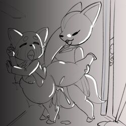 2022 2d aggressive_retsuko ailurid anthro balls being_watched belly_inflation big_balls big_breasts bodily_fluids bottomless bottomless_female breasts canid canine closed_eyes clothed clothing cum cum_inflation cum_inside cumflation digital_media_(artwork) duo female fennec fenneko fox from_behind_position futa_on_female futanari genital_fluids genitals gynomorph gynomorph/female huge_balls inflation intersex intersex/female looking_at_another looking_pleasured mammal nipples office_lady red_panda retsuko sanrio sex smooth_fur squealydealy stomach_bulge thick_thighs tongue tongue_out