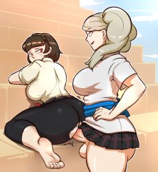 2022 2futas ann_takamaki back back_view balls barefoot big_ass big_balls big_breasts big_penis blonde bottomless breasts clothed clothing commission commission_art commissioner_upload dickgirl futa_on_futa futa_only futanari human kneeling large_ass large_balls large_breasts large_penis light-skinned_futanari light_skin looking_back makoto_niijima mostly_clothed penis persona persona_5 persona_5_royal sex standing sunk118 vaginal_penetration