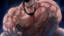 2boys abs absol_(dkqthf) anal another_eidos-r another_eidos_of_dragon_vein_r bara beard black_hair clenched_teeth completely_nude cum ejaculation facial_hair hellion_(another_eidos) holding_hands large_pectorals male_focus male_only multiple_boys muscular muscular_male navel night night_sky nipples nude official_art outdoors pectorals pov scar scar_on_chest scar_on_face sex short_hair sky teeth yaoi