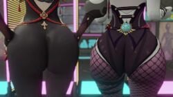 2girls 3d animated ass ass_focus ass_shake bodysuit fishnet_pantyhose from_behind genshin_impact huge_ass jiggle kishi leotard multiple_girls pantyhose rosaria_(genshin_impact) shenhe_(genshin_impact) shiny shiny_clothes skin_tight twerking video webm