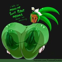 1girls anthro blaster_master female green_skin huge_breasts hyper_breasts kanna_(blaster_master) mob_face plant plantie potted_plant tasteofchoklit text