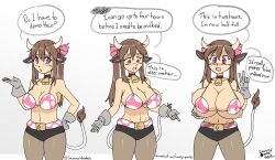 big_breasts bra breast_expansion brown_hair cleavage cow_ears cow_girl cow_horns huge_breasts purple_eyes sammyupvote sequence tagme