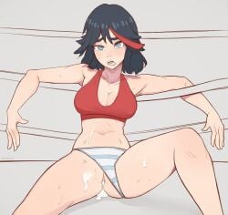 1girls after_sex crop_top cum cum_in_pussy cum_inside defeated female kill_la_kill litsilium matoi_ryuuko panties panties_aside pussy shimapan short_hair spread_legs striped_panties thighs uncensored underwear vagina