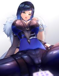 1girls big_breasts big_thighs breasts busty cleavage female genshin_impact huge_breasts huge_thighs jrpuls3 large_breasts seductive seductive_cleavage seductive_face seductive_thighs solo solo_female thick_thighs thighs tongue tongue_out voluptuous yelan_(genshin_impact)