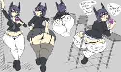 2022 ass_cleavage baron_vee black_panties butt_crack digital_media_(artwork) female huge_ass kantai_collection midriff partially_visible_anus sipping tenryuu_(kantai_collection) white_pants