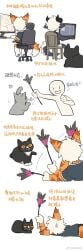 2022 absurd_res anthro balls black_body black_fur blue_pawpads chinese_text clothing comic computer domestic_cat dragon drawing duo felid feline felis feral fur furries_with_pets genitals hair hi_res holding_object horn hu_ku_li_(milkytiger1145) male mammal milkytiger1145 open_mouth open_smile orange_body orange_fur pawpads penis pupils qi_qi_(milkytiger1145) shirt slit_pupils smile text topwear translation_request yay_(milkytiger1145)