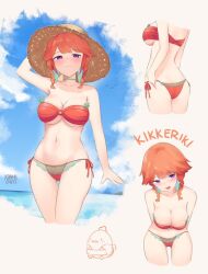 back back_view beach big_breasts dat_ass hat hololive hololive_english hololive_myth kfp_(takanashi_kiara) namiorii swimsuit takanashi_kiara text virtual_youtuber