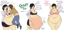 after_vore bbw belly belly_bulge big_belly big_breasts bleedingstalker blush bra breasts cleavage clothing dialogue fat female female_focus female_pred glasses large_breasts male oral_vore overweight panties post_vore same_size_vore sequence skirt teacher text vore weight_gain