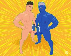 2boys blue_skin boner daddysbois erect_penis erection hands_on_hips hard_on male male_only muscles muscular muscular_male posing shampoo_challenge twitter_user_oc