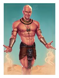 2022 actor arnold_vosloo bald bald_man celebrity desert egyptian_clothes human human_only ian_fay_art imhotep_(the_mummy_franchise) in_character light-skinned_male light_skin magic magic_user male male_only muscles muscular muscular_male outdoors solo solo_male the_mummy_(1999) the_mummy_(franchise) topless topless_male universal_studios villain