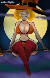 1girls artist_name atomickingboo busty cleavage clothing halloween hat hips hourglass_figure jackie_lantern legs light-skinned_female light_skin magic magic_user magical_girl original original_character thick thick_legs thick_thighs thighs thong upper_body voluptuous wide_hips witch witch_hat