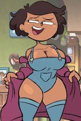 1girls alternate_costume alternate_version_available amphibia background big_breasts blue_thighhighs bottomwear breasts brown_hair cleavage disney earrings female female_only hair huge_breasts instantnudeles mature mature_female mature_woman milf mother mrs._boonchuy open_mouth oum_boonchuy overalls plump solo solo_female straight_hair thick_thighs thighhighs thighs topwear voluptuous