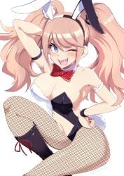 breasts bunny_ears bunny_girl bunnysuit cleavage danganronpa danganronpa:_trigger_happy_havoc danganronpa_1 female_only fishnet_stockings fishnets junko_enoshima large_breasts sharp_teeth smooth_skin straight_hair tsunemi_aosa