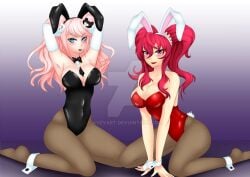 aveeart breasts bunny_ears bunny_girl bunnysuit cross_ange danganronpa danganronpa:_trigger_happy_havoc danganronpa_1 female_only hilda_(cross_ange) junko_enoshima large_breasts multiple_girls smooth_skin thighs