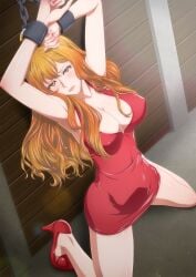 1girls alternate_version_at_source alternate_version_available bad_id bad_pixiv_id bondage breasts clothed dress female heels kaname_aomame lupin_iii manga_action mine_fujiko orange_hair red_dress solo solo_female solo_focus source_request tms_entertainment year_request