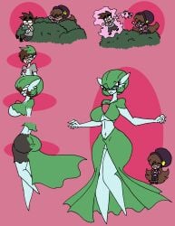 anthro ass_expansion ass_growth breast_expansion breast_growth brown_hair bush da-fuze dark_skinned_female ear_growth female_gardevoir forced gardevoir gender_transformation glasses green_hair hair_color_change hair_growth hat human human_to_anthro human_to_pokemon male_to_female mole mtf_transformation nerd pink_background pokeball pokemon pokemon_(species) pokemon_trainer rule_63 shocked shocked_expression simple_background skin_color_change species_transformation surprised surprised_expression surprised_look tagme thigh_expansion transformation