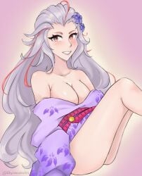 6tyninevehicles ai:_the_somnium_files ai:_the_somnium_files_-_nirvana_initiative aiba_(ai:_the_somnium_files) breasts cleavage human kimono large_breasts silver_hair skimpy_clothes solo thighs