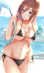 1girls basil_gotobun bikini black_bikini blush blush_lines breasts brown_hair cameltoe curvaceous curvy curvy_body curvy_female curvy_figure embarrassed erect_nipples erect_nipples_under_bikini erect_nipples_under_swimsuit female female_focus go-toubun_no_hanayome grabbing hair_between_eyes highres holding_object hose large_breasts light-skinned_female light_skin long_hair midriff nakano_miku navel nipples pool poolside pussy revealing_swimsuit shy skimpy skimpy_bikini solo solo_female swimsuit thighs voluptuous wavy_mouth wet wet_bikini wet_body wet_skin wet_swimsuit