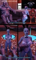 3d alien alien_girl alien_humanoid alien_male asari big_boy big_breasts blue_penis blunt_penis bunny_ears bunny_suit bunnysuit comic comic_page english_text female gasp hanging_penis huge_cock hypergamy instant_loss it'll_never_fit krogan larger_male leotard liara_t'soni lounge male mass_effect matriarch_benezia part_1 pole_dancing prostitution sheath shocked shocked_expression size_difference sofa strip_club stroking surprised teasing ugly_man unguligrade_legs vikhlop yahg