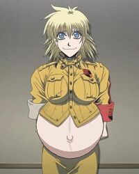 1girls belly big_belly big_breasts blonde_female blonde_hair breasts female hellsing hyper_belly pregnant screencap screenshot_edit seras_victoria