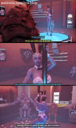 alien alien_girl alien_humanoid asari big_breasts bunny_ears bunnysuit comic comic_page english_text huge_cock krogan liara_t'soni mass_effect matriarch_benezia part_1 pole_dancing prostitution vikhlop yahg