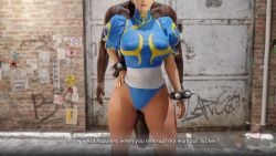 1boy 1girls 3d big_penis capcom chun-li dark-skinned_male dark_skin english_text female interracial large_breasts male street_fighter text tscd_rendering unseen_male_face