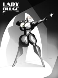 1futa alex_green_(nosunato) balls black_bodysuit bodysuit breasts bulge bursting_breasts full_body futa_only futanari gigantic_penis gun human magazine_cover nosunato nude parody penis solo standing thick_thighs wide_hips