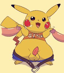 anthro balls bodily_fluids clothed clothing cum cum_in_mouth cum_inside cum_on_face disembodied_penis erection femboy fur genital_fluids genitals girly group male male/male mincheeto nintendo penis penis_size_difference pikachu pokémon_(species) pokemon skimpy slutty_clothing small_penis tapering_penis thick_thighs trio video_games yellow_body yellow_fur