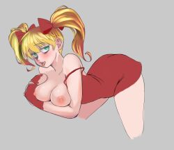 1girls absurd_res ass_up bare_shoulders bent_over blonde_female blonde_hair breasts dress effie_(street_fighter) nipples red_clothing red_dress samutora_mike street_fighter street_fighter_iii:_3rd_strike thighs twintails