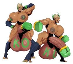 1futa areolae balls big_breasts boxing_gloves breasts dark-skinned_futanari dark_skin futa_only futanari gigantic_breasts huge_balls huge_breasts huge_cock huge_testicles human hyper hyper_balls hyper_penis muscular muscular_futanari nipples nosunato nude penis solo standing tongue tongue_out