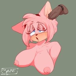 3fi_art amy_rose blue_eyes breasts ear_fuck ear_penetration female heart-shaped_pupils nipples penis sonic_(series) sonic_boom