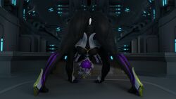 anus ass bent_over downward_dog facelesstrigger female glowing_anus glowing_pussy heels large_breasts legs_spread looking_at_viewer only_female presenting pussy saryn_(warframe) saryn_prime_(warframe) vagina warframe