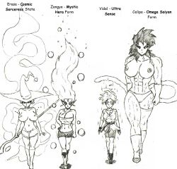 4girls dragon_ball dragon_ball_z dragon_ball_z_golden_age erasa female female_only long_hair monochrome multiple_girls potential_ability race_of_hera saiyan seripa sketch sorceress super_saiyan_4 super_saiyan_5 text thewritefiction ultra_instinct videl walking walking_towards_viewer witch_hat zangya