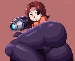 1girls alternate_version_available arm_cannon ass ass_focus big_ass big_butt black_pants breasts brown_background brown_hair bunijayy butt_focus cameltoe curvy dot_eyes female huge_ass huge_butt looking_back lying mii mii_gunner mii_gunner_(smash_4) mob_face nintendo on_side one_eye_closed open_mouth orange_sweater pants pixel_art pixelated shiny skintight solid_eyes super_smash_bros. super_smash_bros._for_nintendo_3ds_and_wii_u