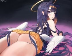 1girls ass ass_focus ass_up big_ass blush diadem female female_focus female_only halo hololive hololive_english hololive_myth jtveemo light-skinned_female light_skin long_hair looking_at_viewer lying lying_on_belly multicolored_hair ninomae_ina'nis on_stomach orange_hair pale-skinned_female pale_skin purple_eyes purple_hair skirt solo tiara very_long_hair virtual_youtuber