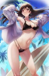 1girls arms_up arms_up_pose big_breasts bikini bikini_bottom bikini_top black_bikini breasts female female_only gainoob kanojo_okarishimasu mizuhara_chizuru revealing_clothes solo