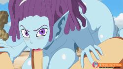 1girls animated animated_gif blowjob blue_skin dragon_ball dragon_ball_super dreadlocks eye_contact fellatio foxybulma macki oral oral_sex pointy_ears pov purple_eyes purple_hair