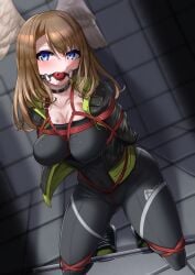 angry ball_gag big_breasts blonde_hair blue_eyes blush bondage bound breasts captured captured_heroine choker cleavage clothed clothed_female crotch_rope drooling embarrassed eunie_(xenoblade) female female_only femsub gag gagged high_entia jacket kneeling looking_at_viewer medium_hair noir_au_laut rope rope_between_breasts rope_bondage rope_harness shoes skin_tight solo solo_female spreader_bar submissive submissive_female thick_thighs tied_up xenoblade_(series) xenoblade_chronicles_3