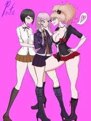 blonde_hair breasts cleavage danganronpa danganronpa:_trigger_happy_havoc danganronpa_1 female_only gyaru junko_enoshima kirigiri_kyouko large_breasts mukuro_ikusaba pontapon semi_incest siblings sisters smooth_skin twins yuri