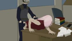 1boy 1girls against_desk against_table age_difference bent_over closed_eyes clothed_sex desk doggy_style dress duo duo_focus faceless faceless_female female from_behind hatake_kakashi head_down human indoors kimikocanvas long_hair looking_at_viewer male male/female mask naruto naruto:_the_last naruto_(series) naruto_shippuden older_male sakura_haruno sex short_hair silver_hair standing standing_sex straight table taken_from_behind teacher_and_student younger_female