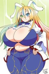 1girls big_breasts blaster_master blaster_master_zero breasts chubby chubby_female cleavage commission eve_(blaster_master_zero) heterochromia hourglass_figure huge_breasts sammyupvote tagme thick_thighs