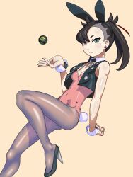 1girls bunny_costume bunny_ears digital_drawing_(artwork) digital_media_(artwork) female female_focus female_only heels looking_at_viewer marnie_(pokemon) plain_background pokeball pokemon pokemon_ss pose tsuwitchii84