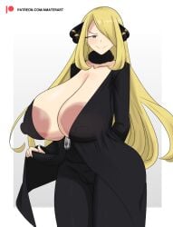 1girls alternate_breast_size amaterart big_breasts blonde_female blonde_hair breasts breasts_out breasts_outside busty curvaceous curvy curvy_body curvy_female cynthia_(pokemon) female female_focus female_only flashing game_freak huge_areolae huge_breasts large_breasts long_hair nintendo nipples pokemon solo solo_female solo_focus voluptuous