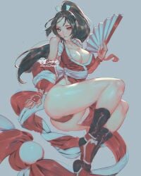 1girls ass ass_focus big_ass big_breasts dress_lift female female_only king_of_fighters mai_shiranui painting_(artwork) snk thejettyjetshow thick_thighs upskirt